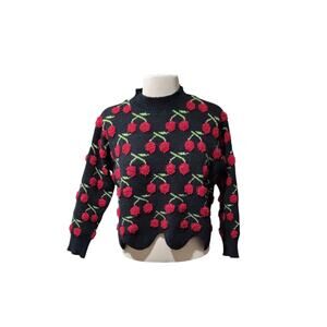 Cherry Sweater Size Large | Scalloped Hem